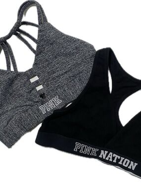 PINK Athletic Bralettes Set - Black & Heather Gray size L